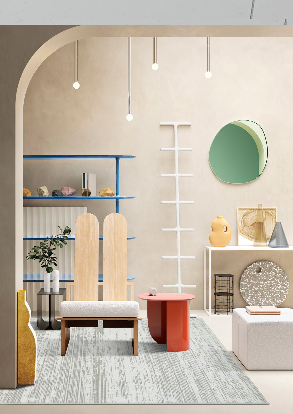 Glara “STRATA” Linear Textured Area Rug – Ivory & Soft Grey ( WX- 01 )