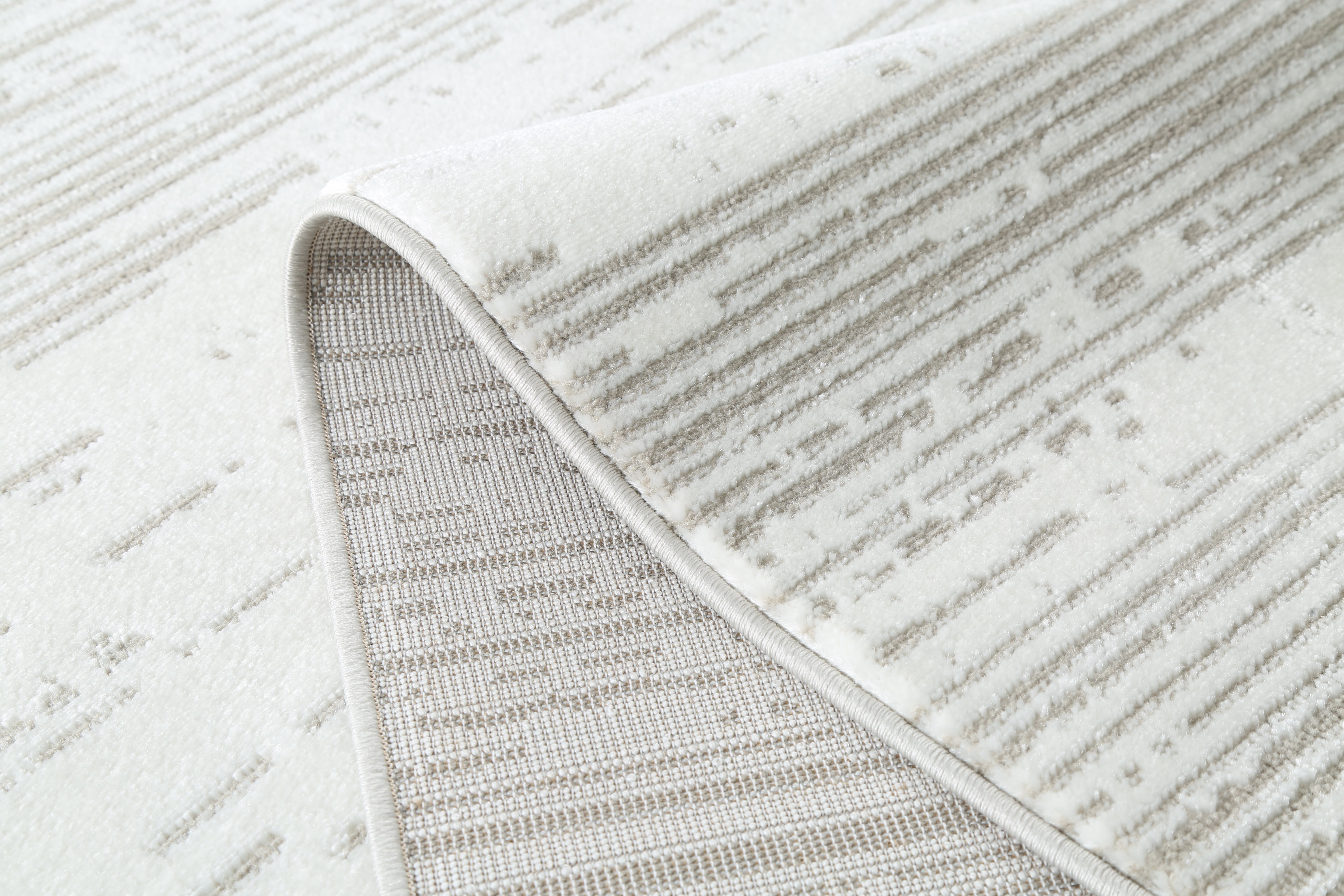 Glara “STRATA” Linear Textured Area Rug – Ivory & Soft Grey ( WX- 01 )