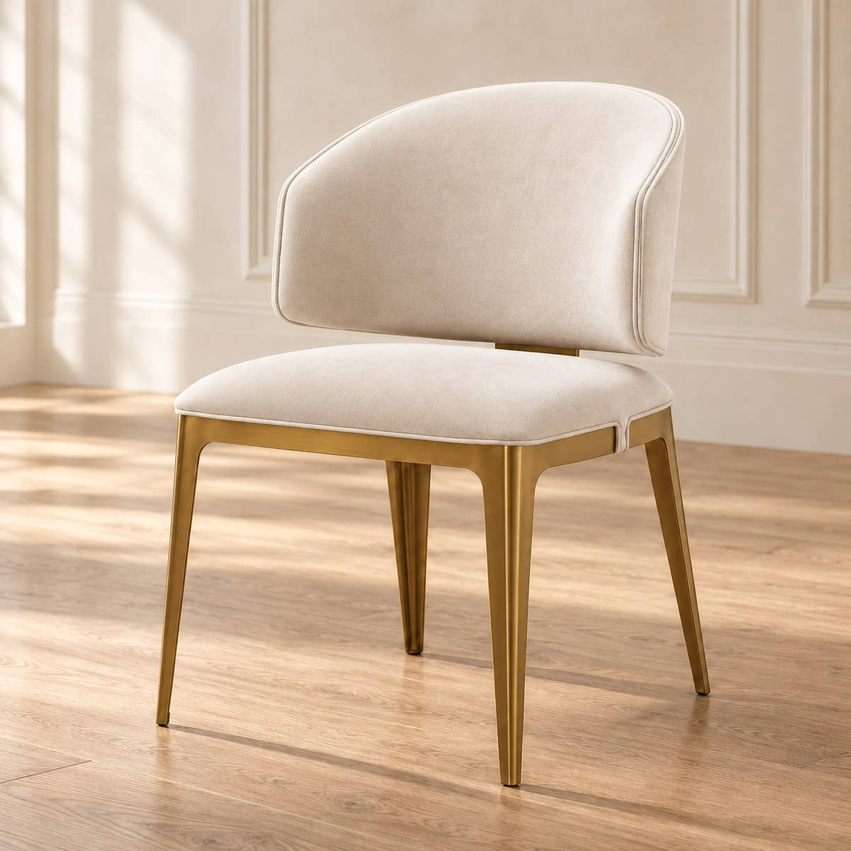 Celina Cream Velvet Dining Chair with Gold Frame – A-196 – styled dining room view