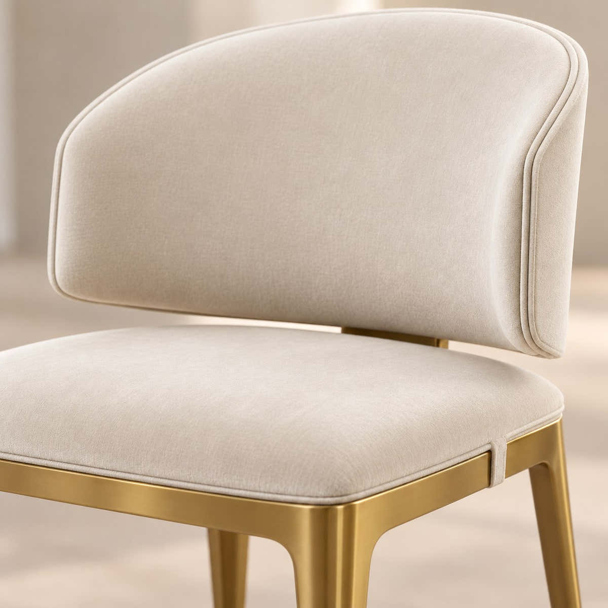 Celina Cream Velvet Dining Chair with Gold Frame – A-196 – surface and upholstery close-up