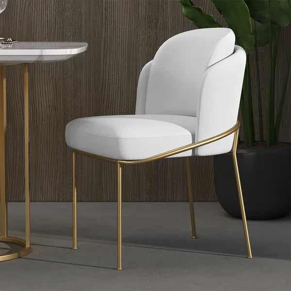 AWX002 White/ Gold Linen Dining Chair - GLARA HOME