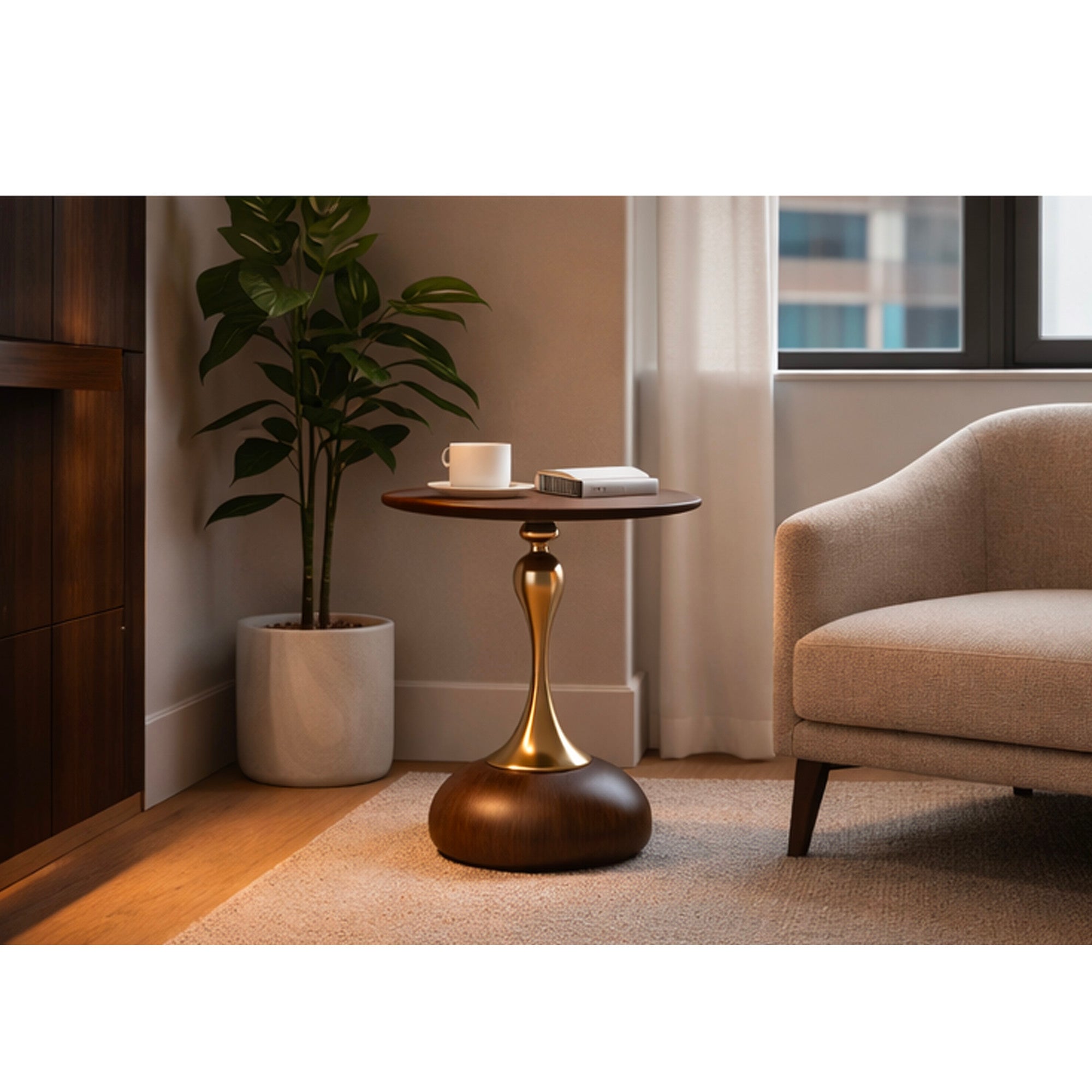 Luxury Modern Side Table in Walnut & Brushed Gold