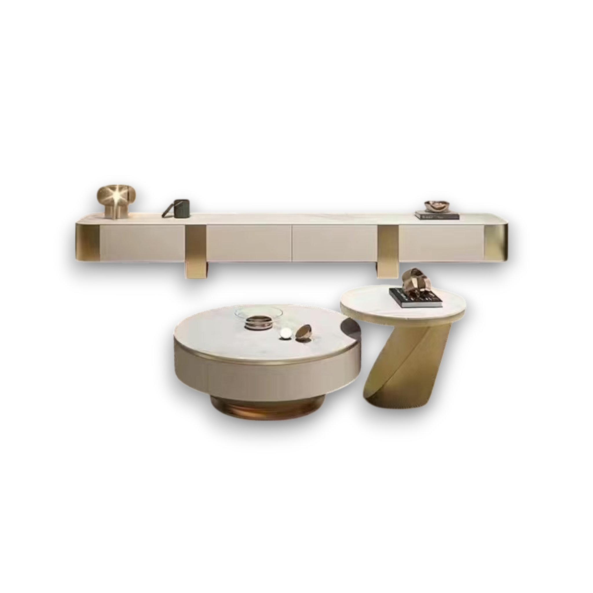 Elano Marble & Gold Coffee Table/ TV Stand Set