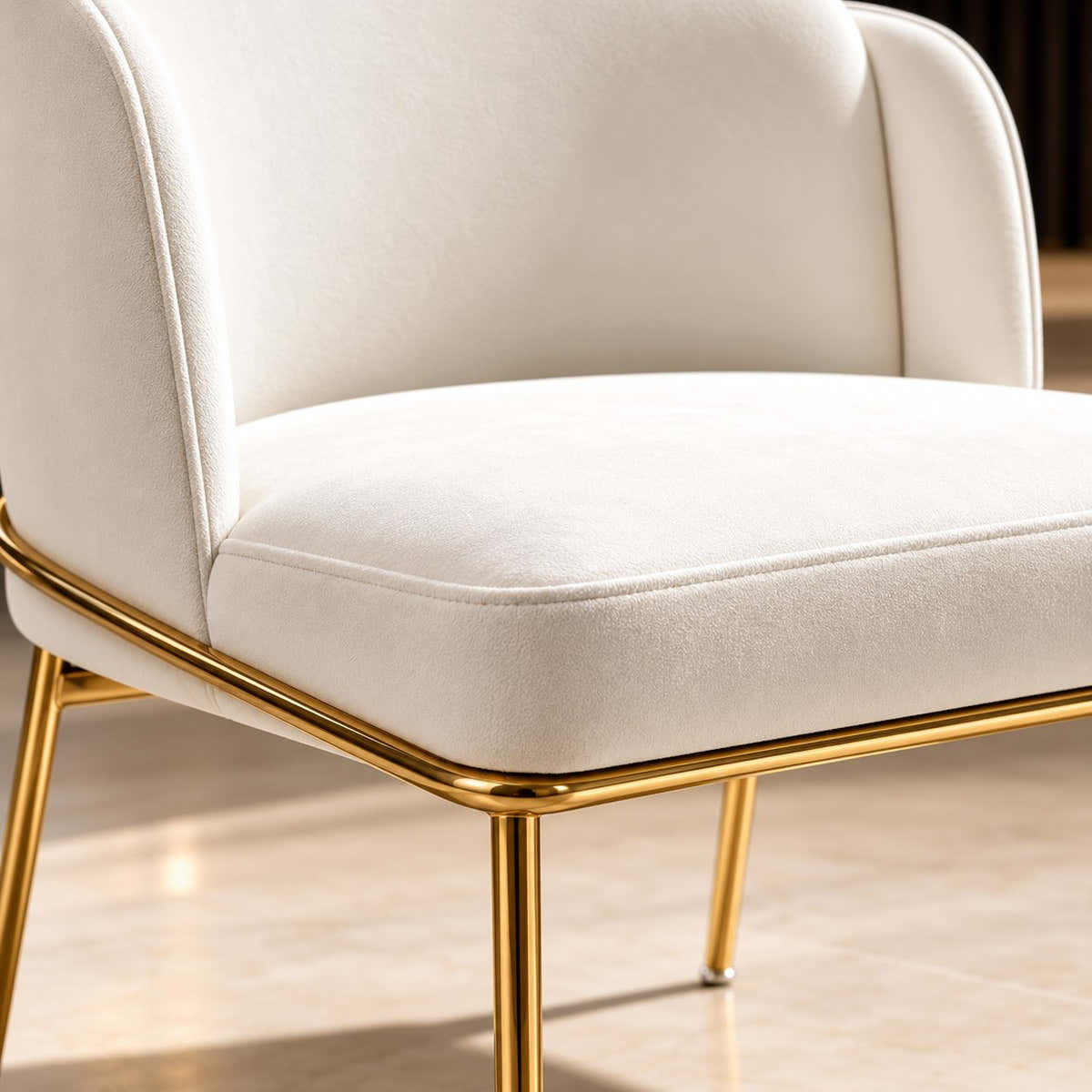 Velvet seat and gold-tone perimeter frame.