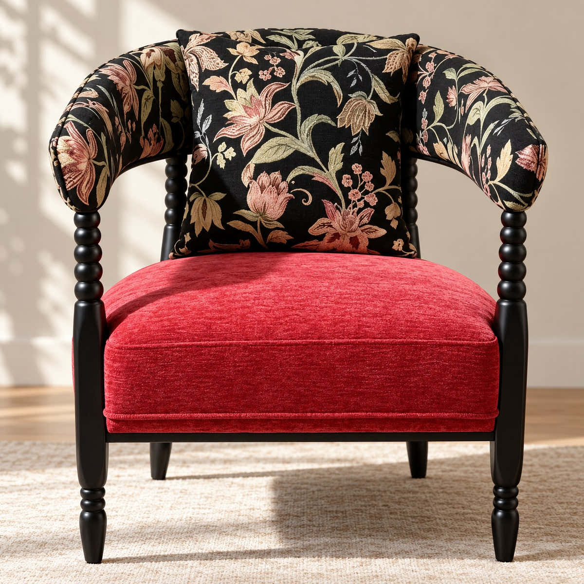 Floral back fabric and matching cushion.