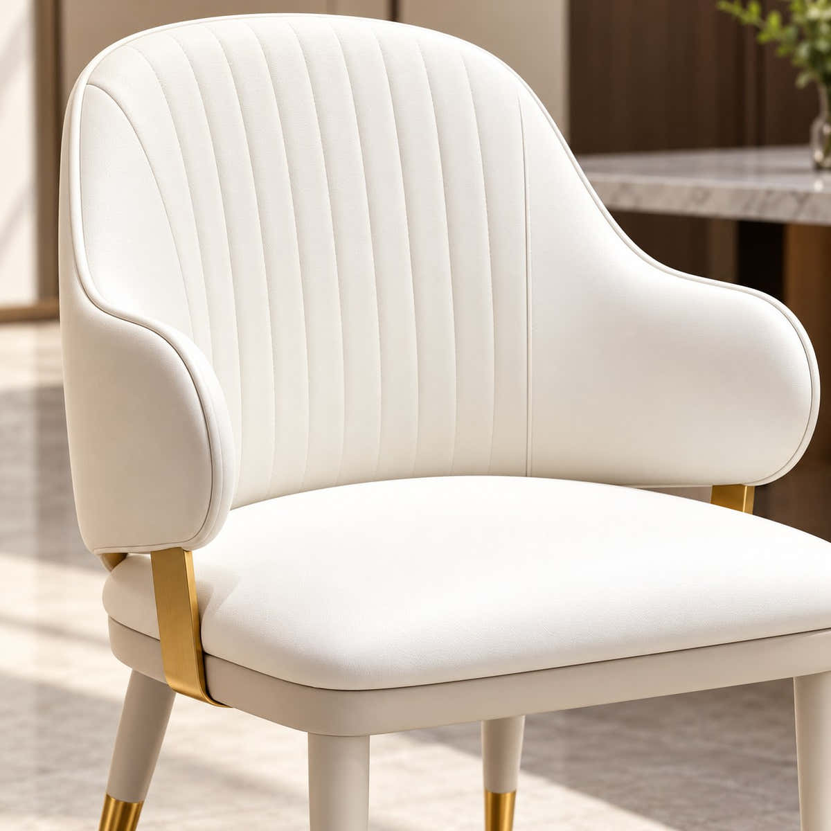 Channel-stitched curved back and upholstery.