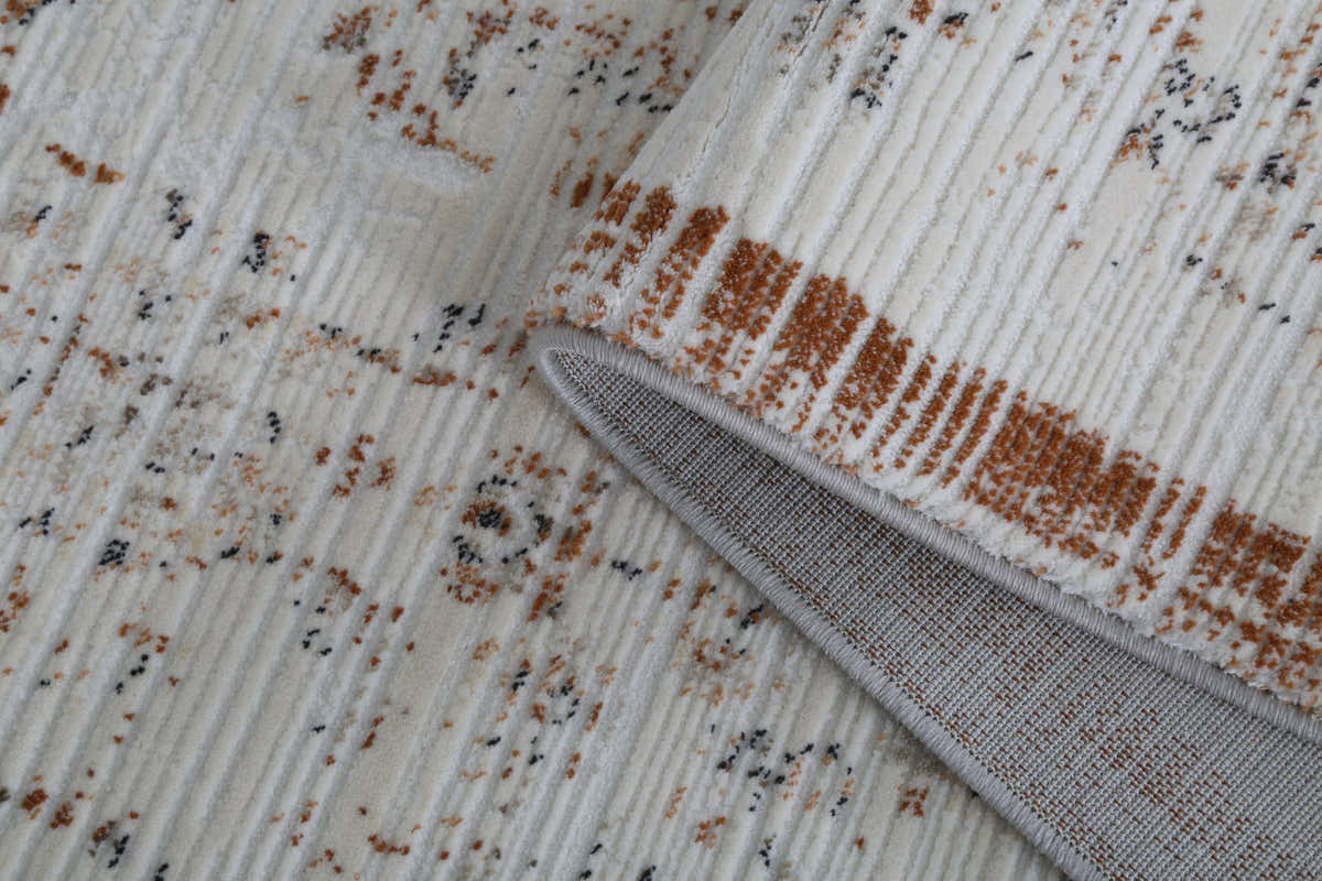 Aurelia Ivory & Rust Textured Area Rug – FF-04 — close-up showing pile texture and bound edge