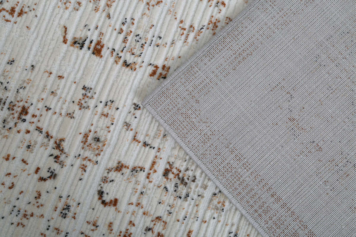 Aurelia Ivory & Rust Textured Area Rug – FF-04 — original backing and edge detail