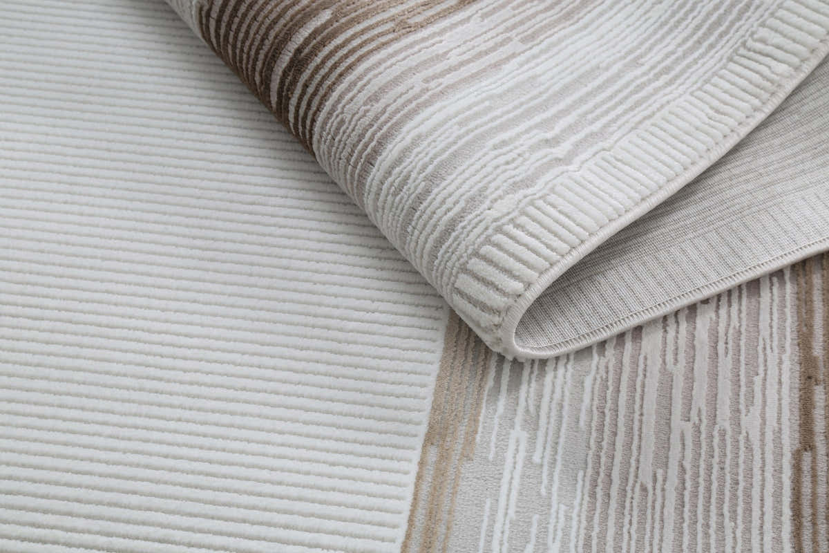 Marlow Ivory & Mocha Border Area Rug – MR711A — original pile, edge and backing close-up