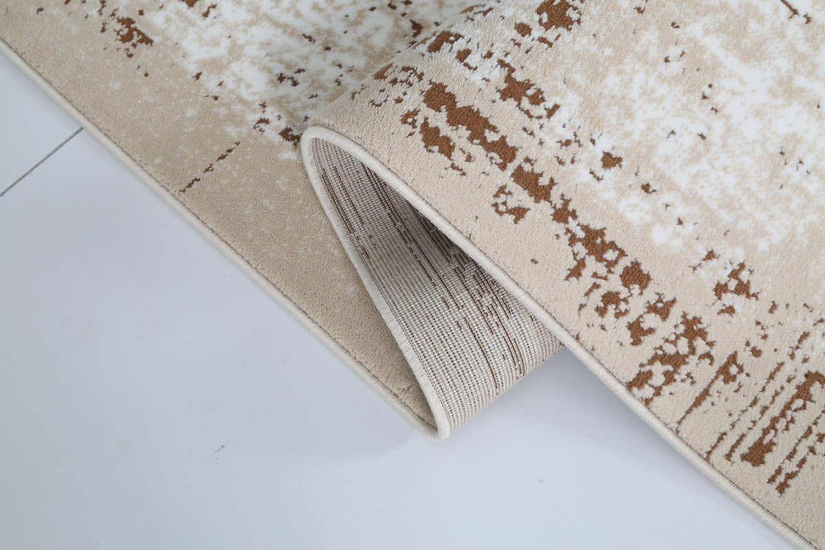 Sienna Ivory & Caramel Abstract Area Rug – YC-08 — close-up showing pile texture and bound edge