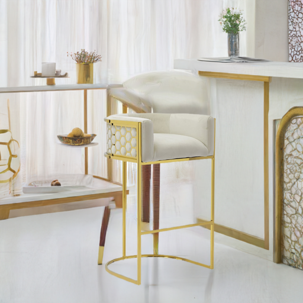 216D Bar Stool (Gold Cream) - GLARA HOME
