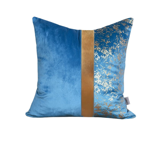 Luxury Velvet Throw Pillow Cover ( Blue & Gold Cushion Cover)