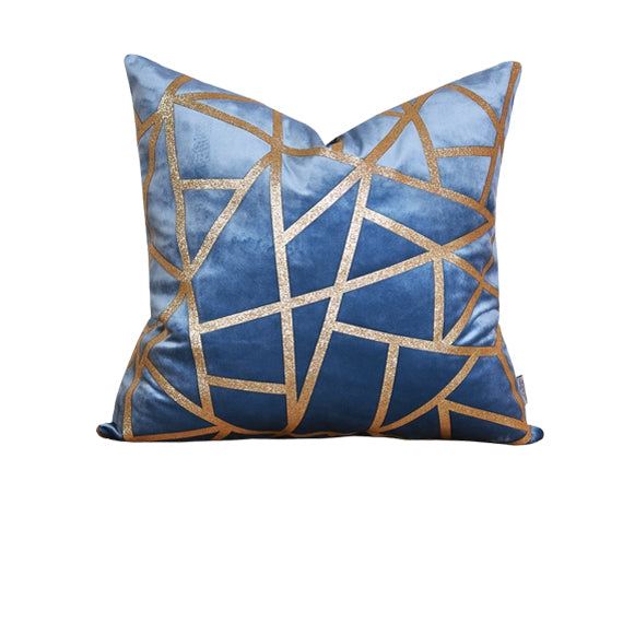 Luxury Velvet Throw Pillow Cover (Blue & Gold Cushion Cover)