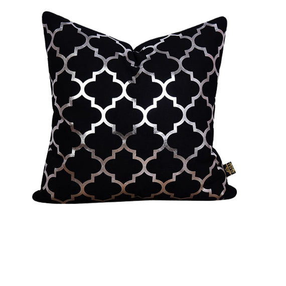 Luxury Velvet Throw Pillow Cover (Black & Silver Cushion Cover)