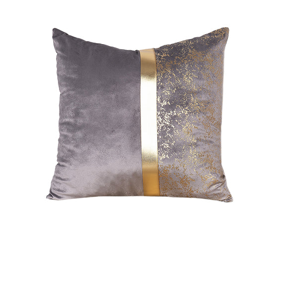 Grey Velvet Cushion Cover (Gold Accent)