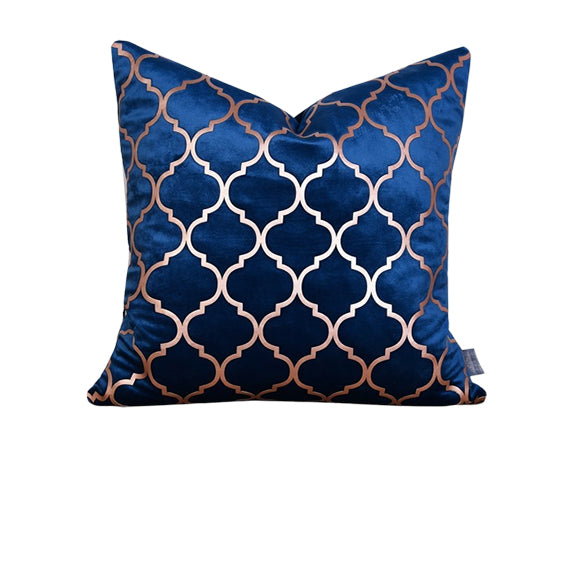 Luxury Velvet Throw Pillow Cover With Gold Accent ( Blue Cushion Cover)