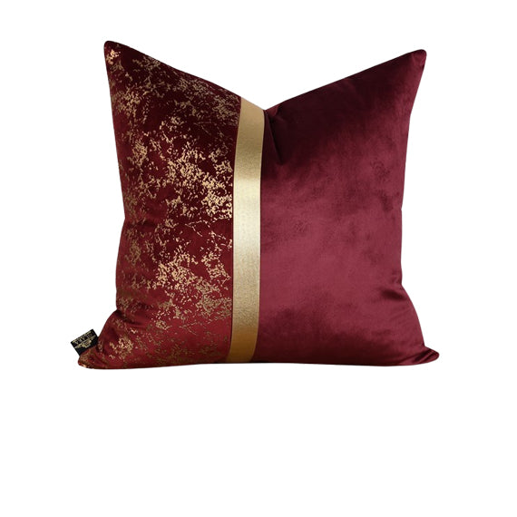 Luxury Velvet Throw Pillow Cover With Gold Accent ( Red & Gold Cushion Cover) - GLARA HOME