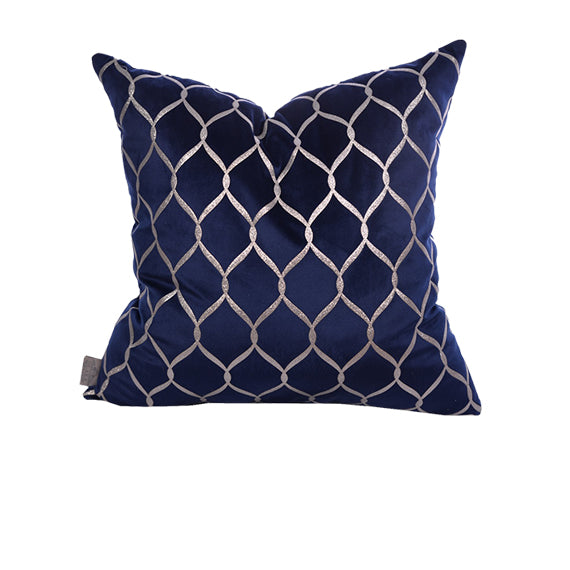 Luxury Velvet Throw Pillow Cover (Blue &  Silver Cushion Cover)