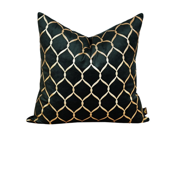 Luxury Velvet Throw Pillow Cover (Green & Gold Cushion Cover)
