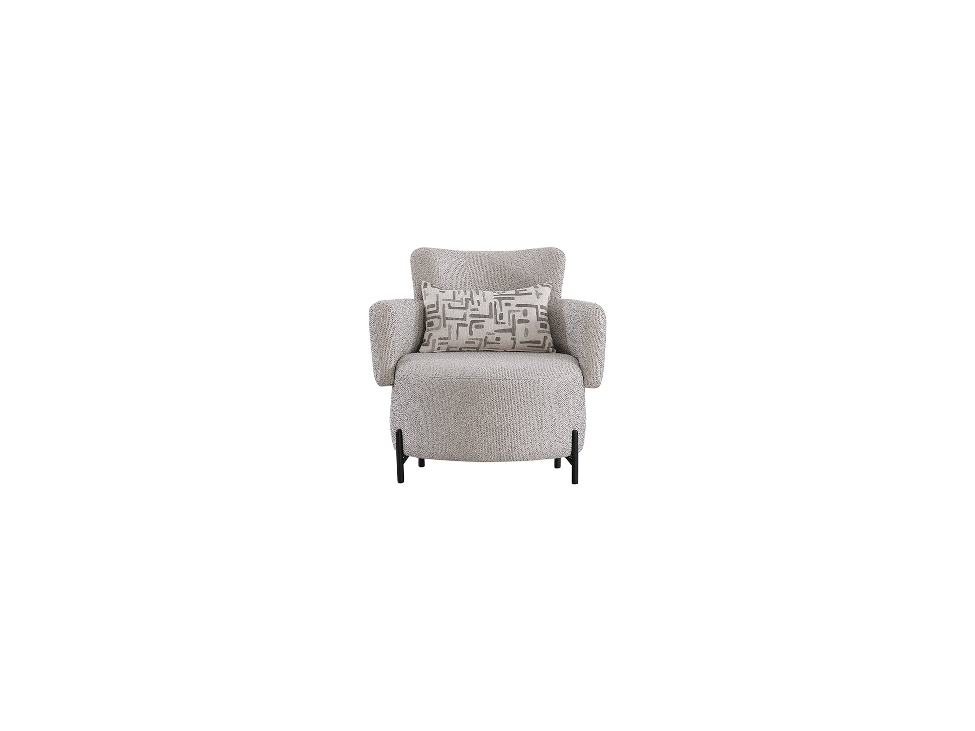 Gray armchair with a patterned pillow on a white background