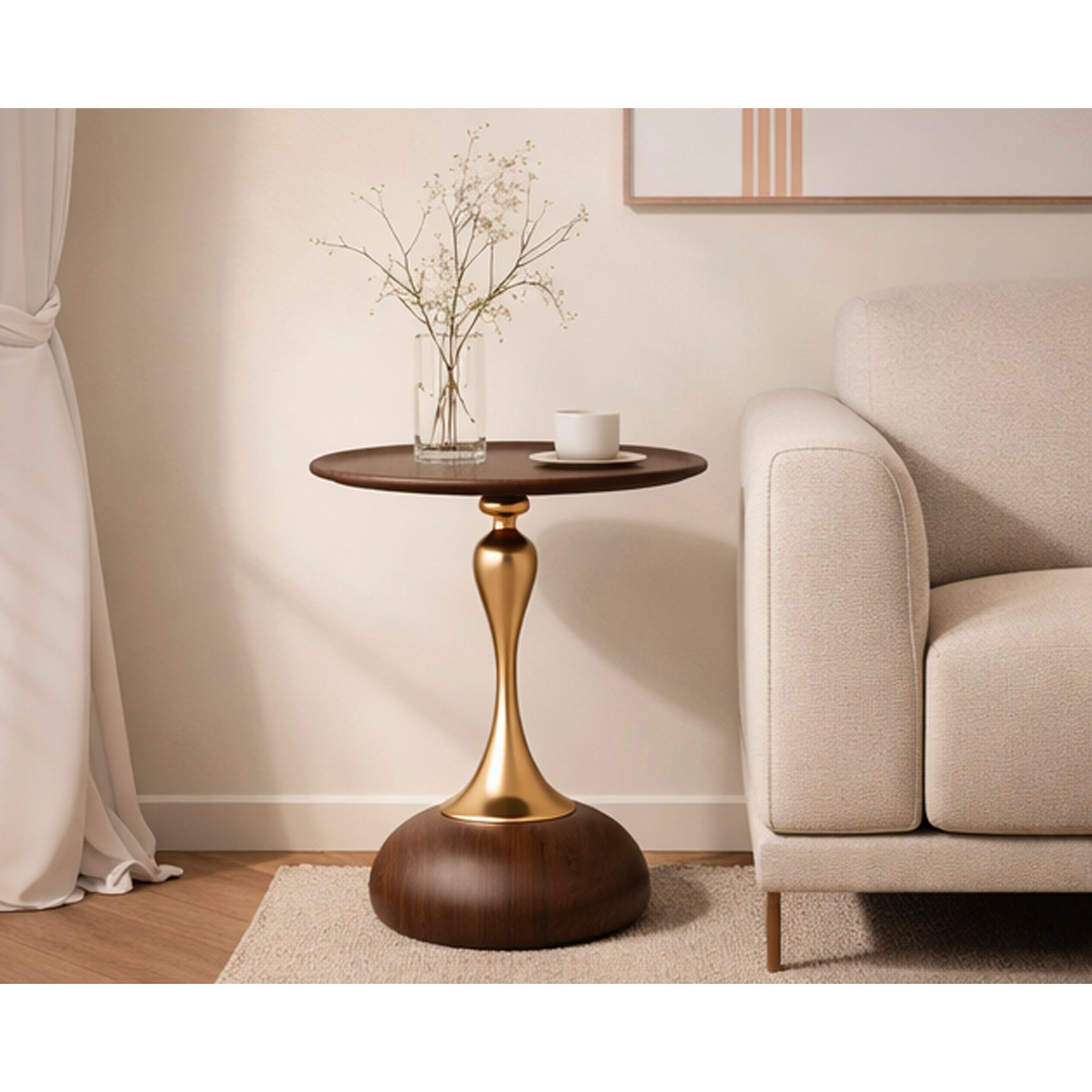 Luxury Modern Side Table in Walnut & Brushed Gold