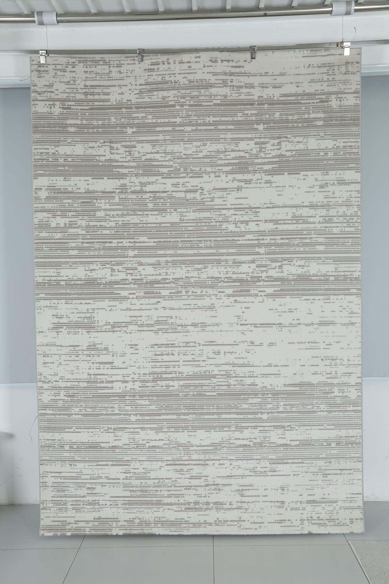 Glara “STRATA” Linear Textured Area Rug – Ivory & Soft Grey ( WX- 01 )