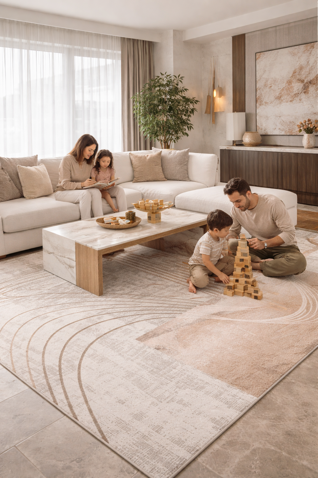 Diania Modern Area Rug – Neutral Abstract Design | Polypropylene & Polyester