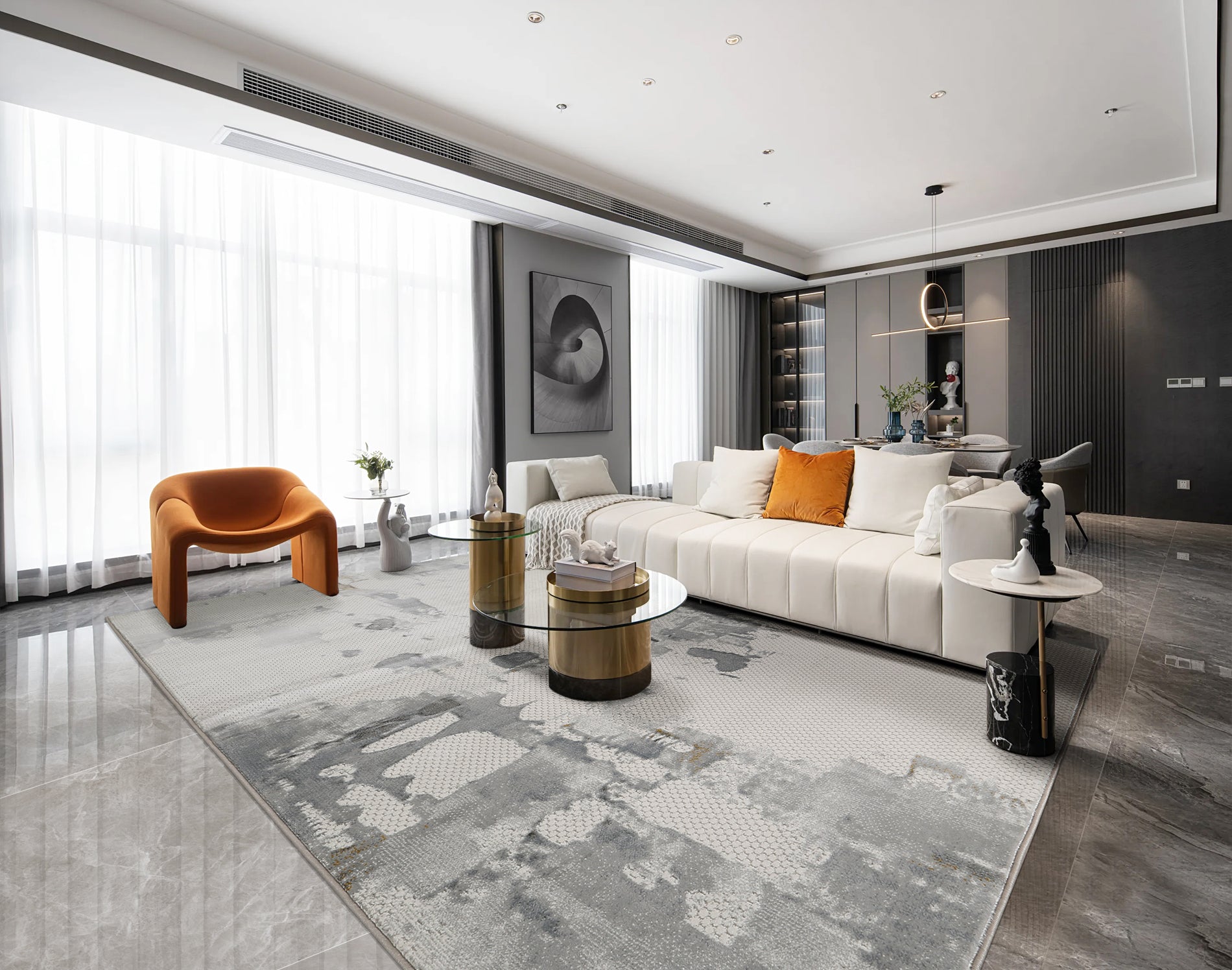 Glara CloudStone Abstract Rug – Soft Grey & Ivory 12mm Plush Texture ( Yanyu)