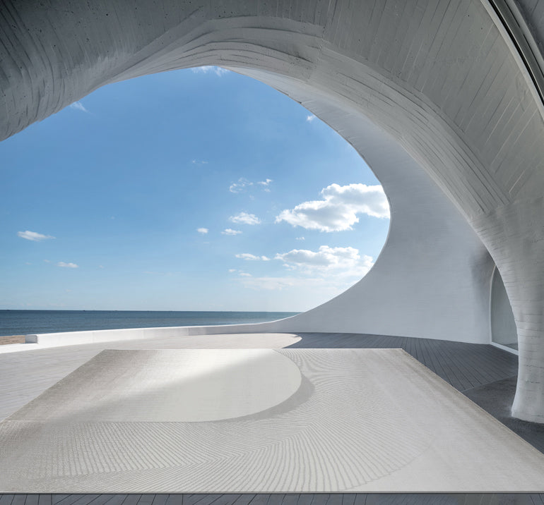 Glara “LUMORA” Light Curve Area Rug – Ivory & Soft Grey ( TY 08 )