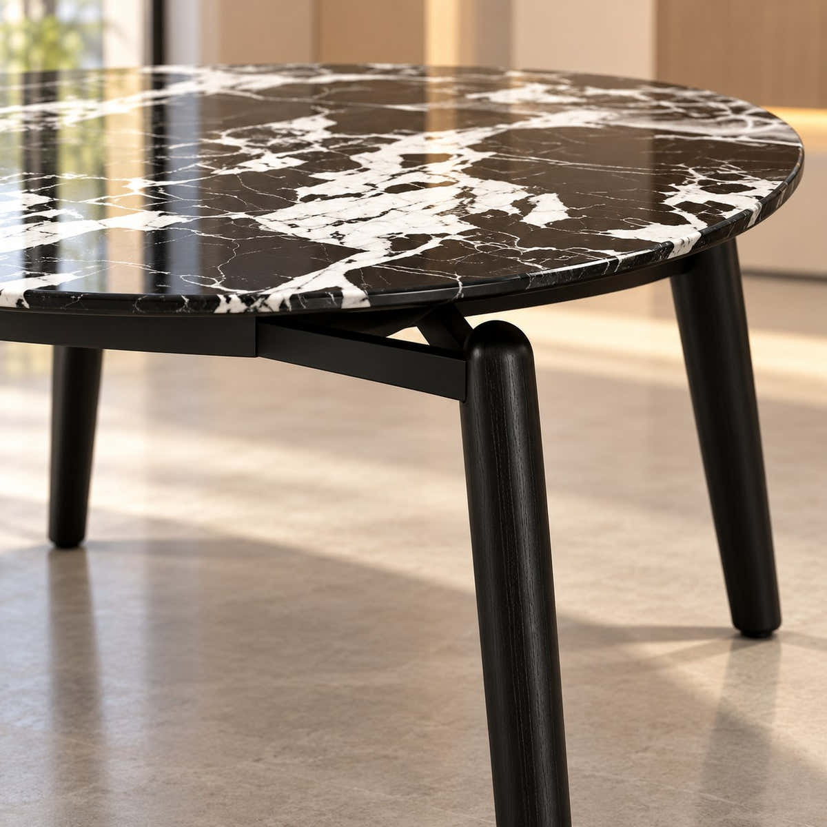 Vellaro Black & White Round Dining Table – TT207 – leg and frame detail