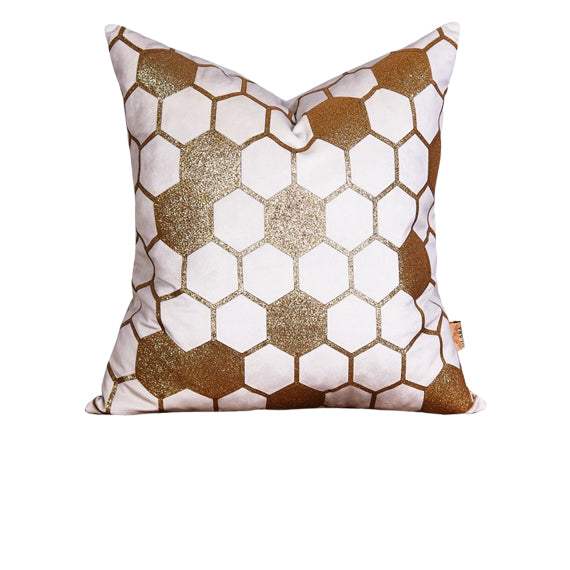 Luxury Velvet Throw Pillow Cover (White & Gold Cushion Cover)