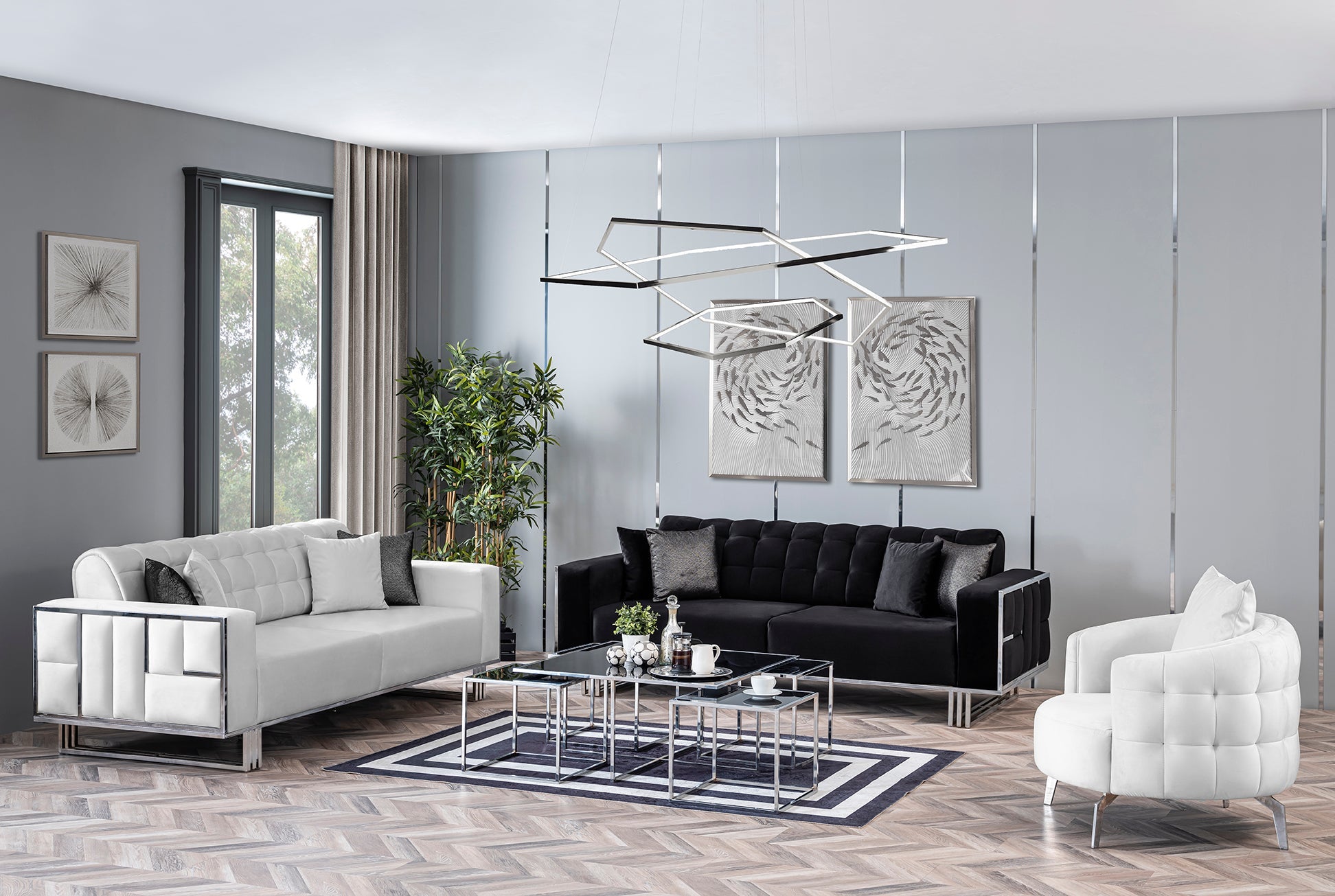 Napoli Sofa ( Max16 White/ Silver )