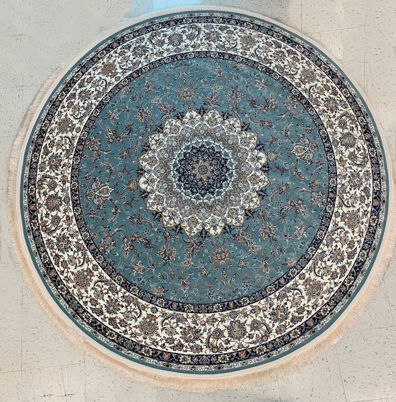 Isfahan Persian Round Rugs, Light Blue Persian Round Area Rug