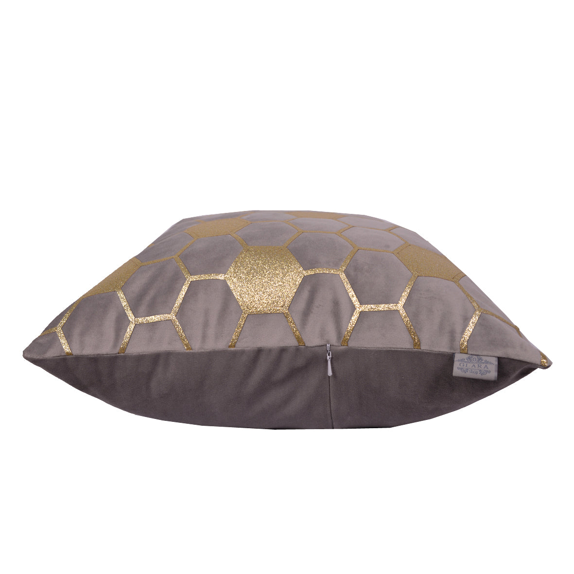 Luxury Velvet Throw Pillow Cover (Grey & Gold Cushion Cover) - GLARA HOME
