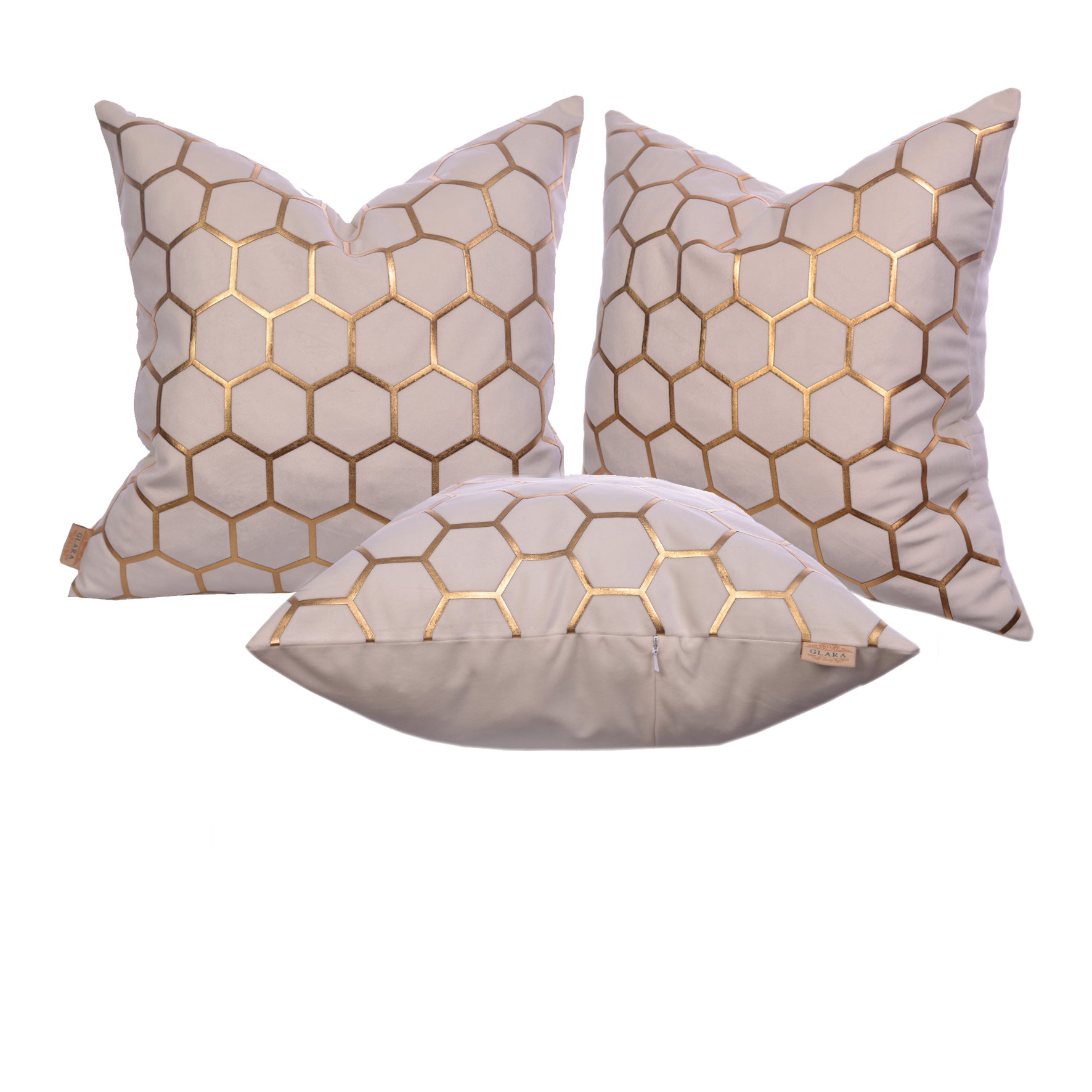 Luxury Velvet Throw Pillow Cover (Cream & Gold Cushion Cover) - GLARA HOME