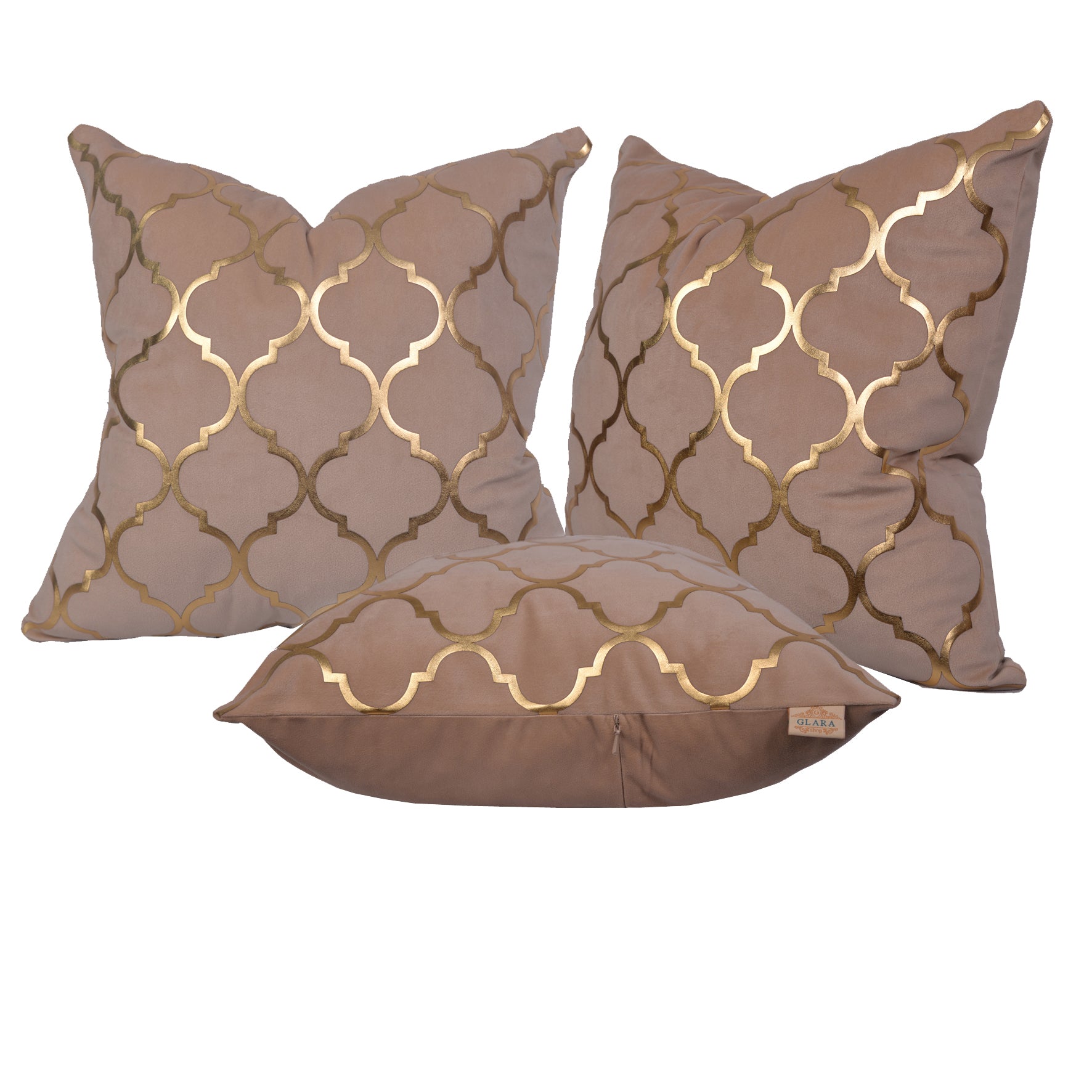 Luxury Velvet Throw Pillow Cover (Light Nescafe & Gold Cushion Cover) - GLARA HOME