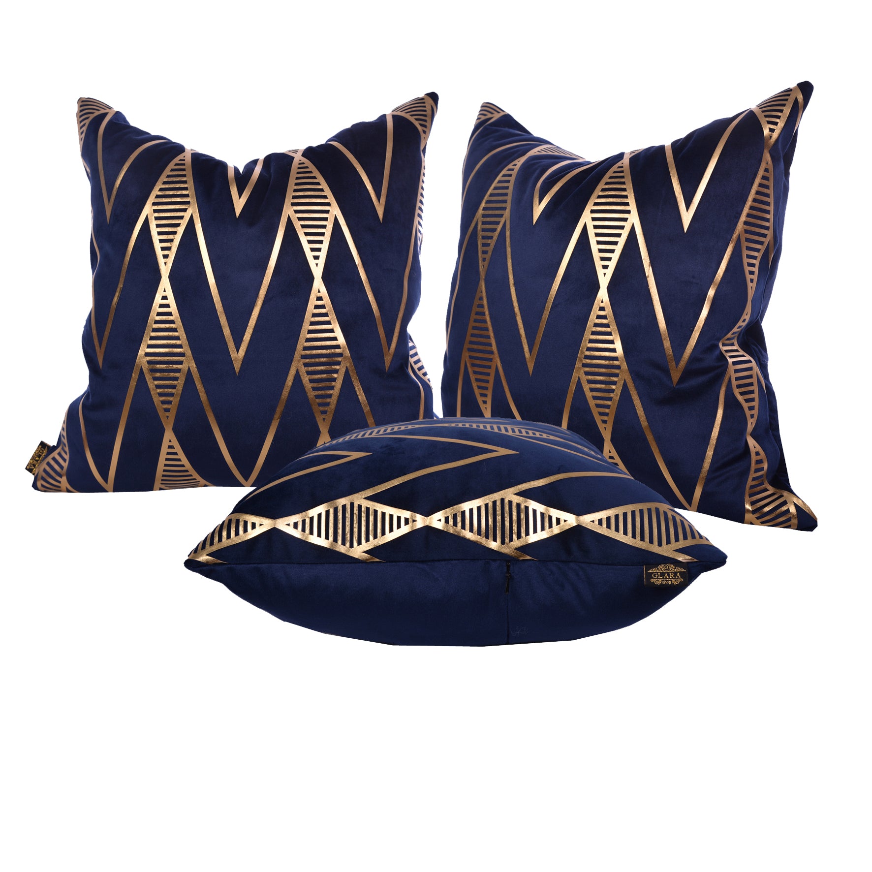 Luxury Velvet Throw Pillow Cover ( Blue & Gold Cushion Cover) - GLARA HOME