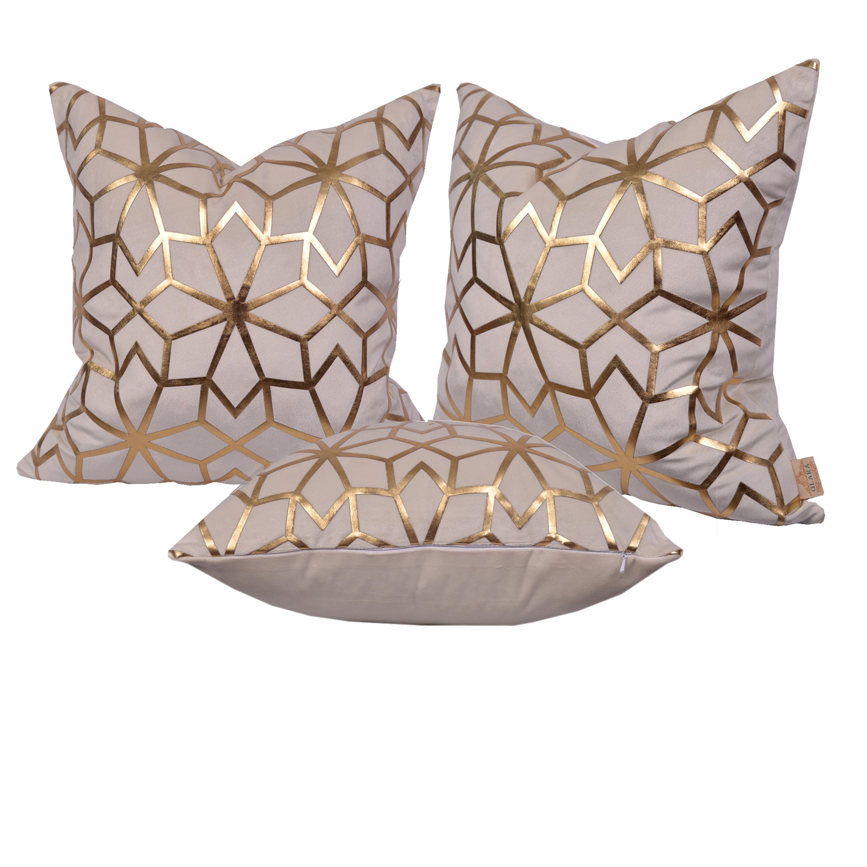 Luxury Velvet Throw Pillow Cover (Cream & Gold Cushion Cover) - GLARA HOME