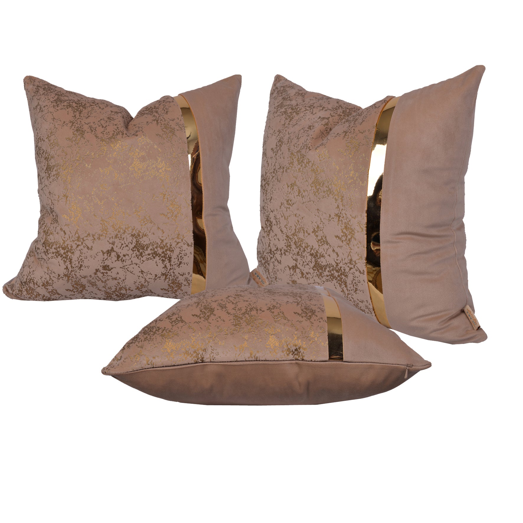 Luxury Velvet Throw Pillow Cover (Light Nescafe & Gold Cushion Cover) - GLARA HOME