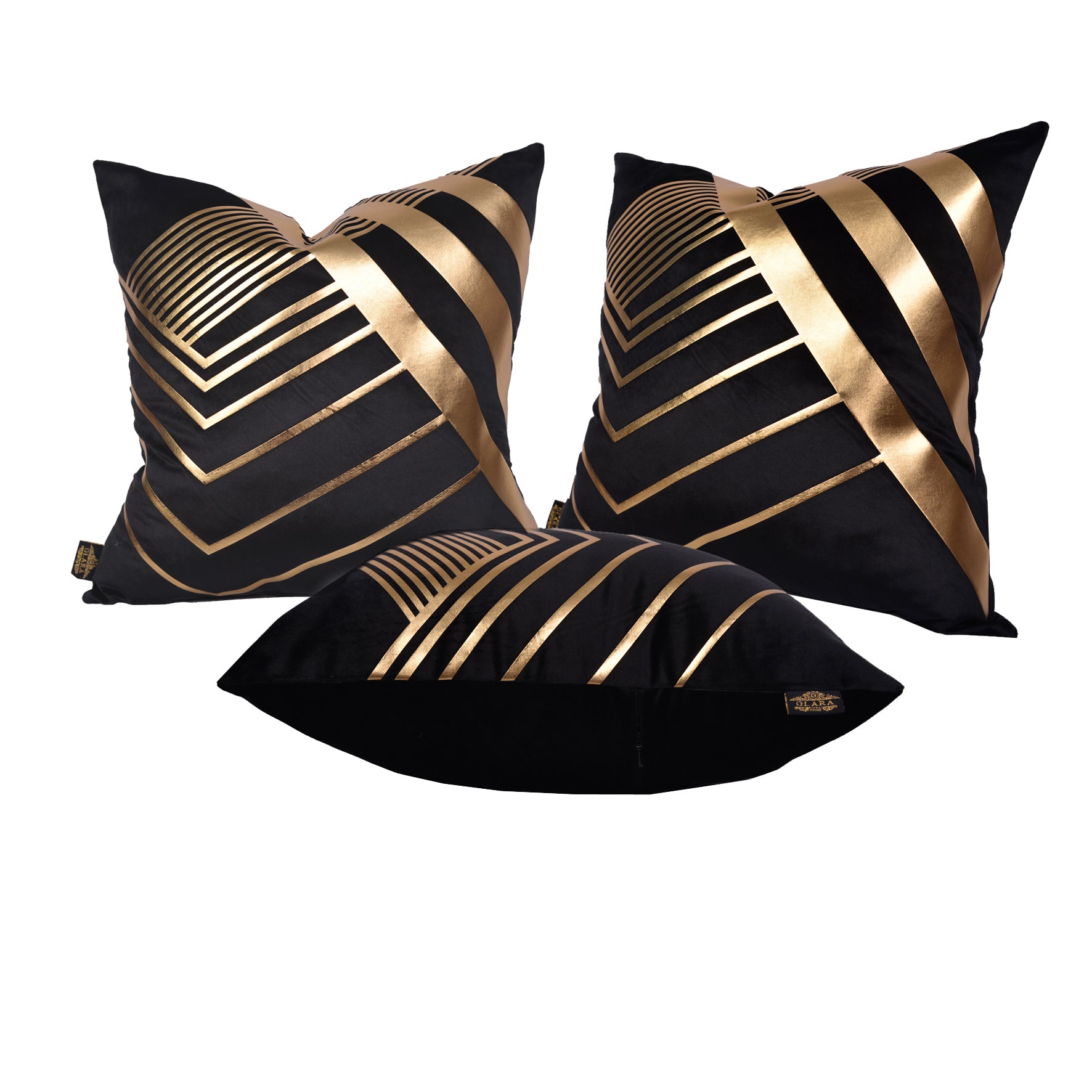 Luxury Velvet Throw Pillow Cover ( Block & Gold Cushion Cover) - GLARA HOME