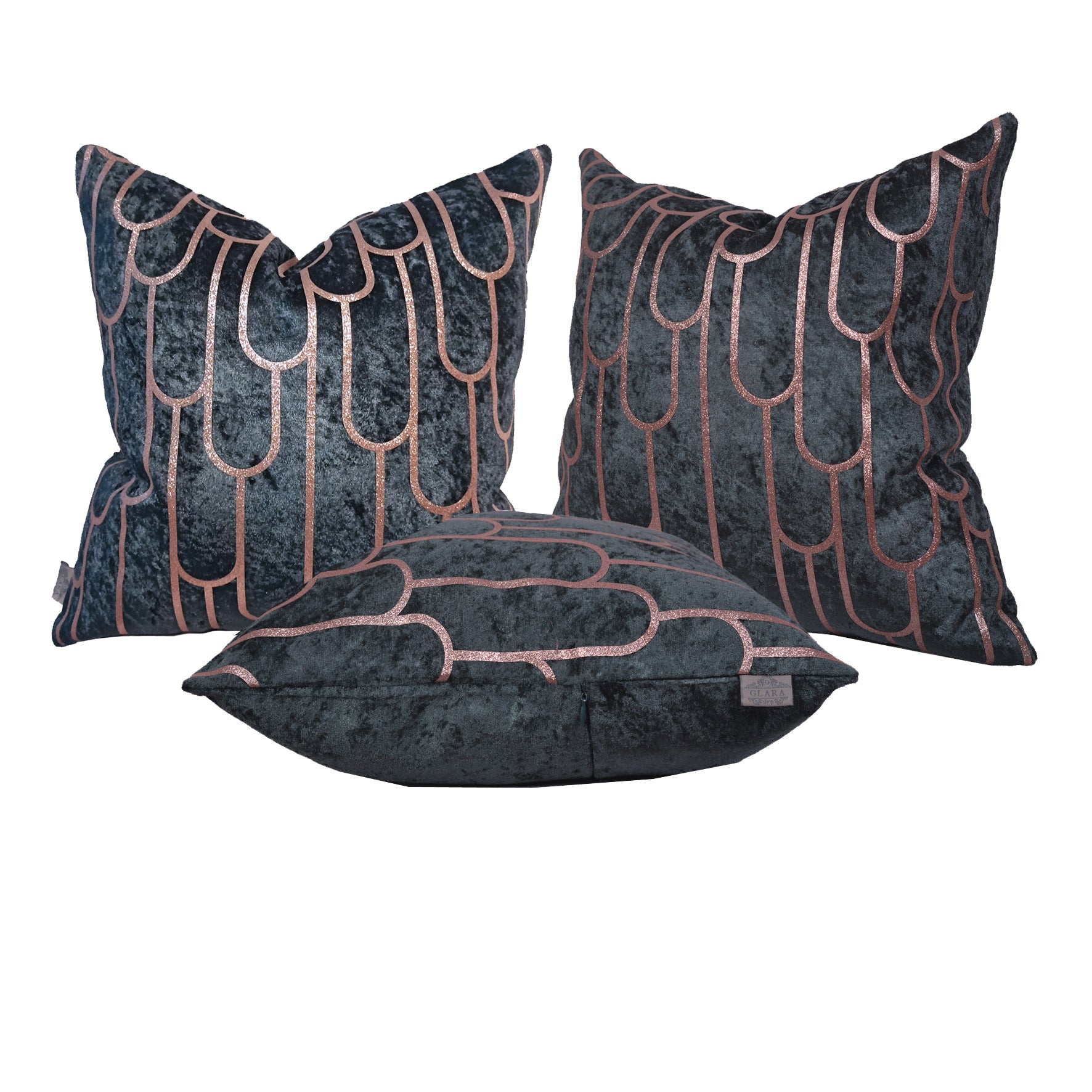 Luxury Velvet Throw Pillow Cover ( Green & Gold Cushion Cover) - GLARA HOME