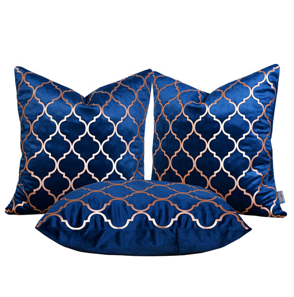 Luxury Velvet Throw Pillow Cover With Gold Accent ( Blue Cushion Cover) - GLARA HOME