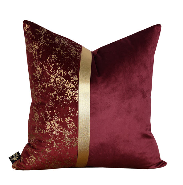 Luxury Velvet Throw Pillow Cover With Gold Accent ( Red & Gold Cushion Cover) - GLARA HOME