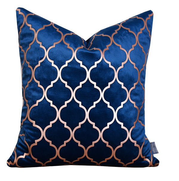 Luxury Velvet Throw Pillow Cover With Gold Accent ( Blue Cushion Cover) - GLARA HOME