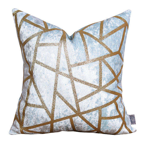Luxury Cloud Velvet Throw Pillow Cover (Light Blue & Gold Cushion Cover) - GLARA HOME