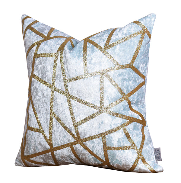 Luxury Cloud Velvet Throw Pillow Cover (Light Blue & Gold Cushion Cover) - GLARA HOME
