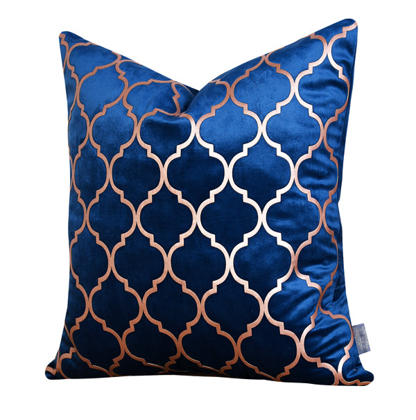 Luxury Velvet Throw Pillow Cover With Gold Accent ( Blue Cushion Cover) - GLARA HOME