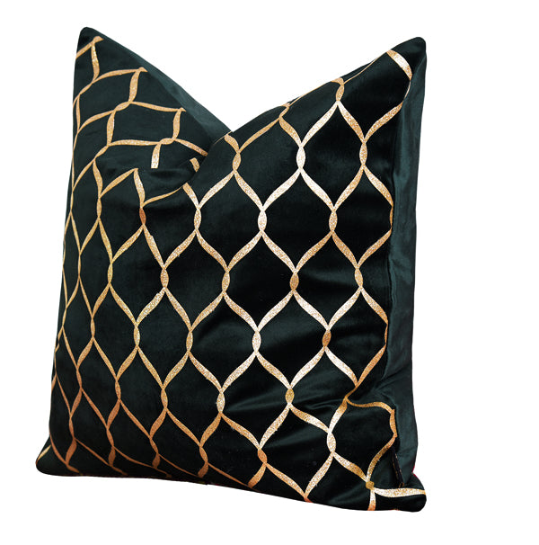 Luxury Velvet Throw Pillow Cover (Green & Gold Cushion Cover) - GLARA HOME