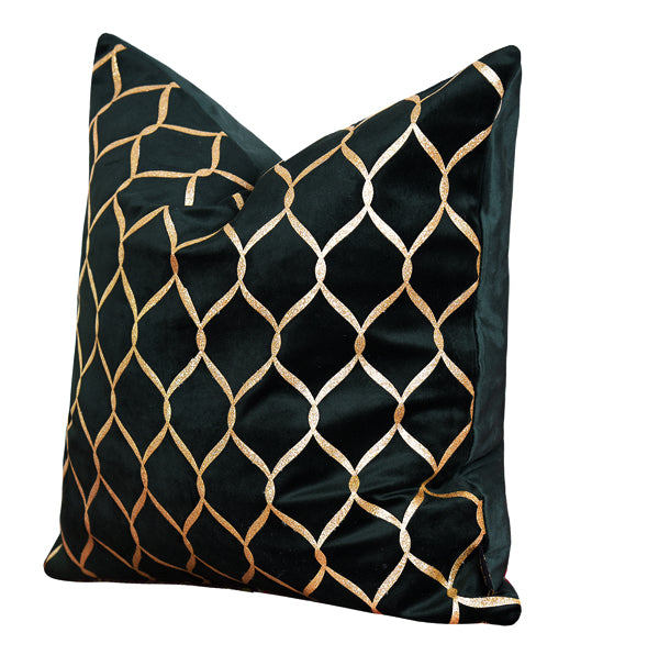 Luxury Velvet Throw Pillow Cover (Green & Gold Cushion Cover)