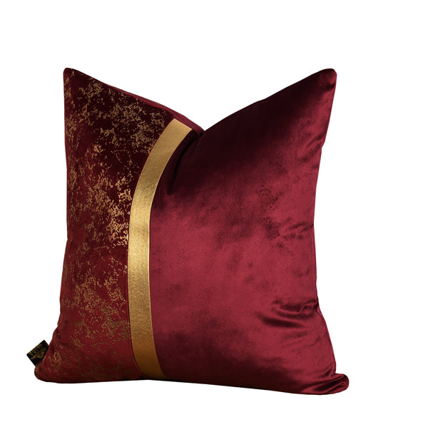 Luxury Velvet Throw Pillow Cover With Gold Accent ( Red & Gold Cushion Cover) - GLARA HOME